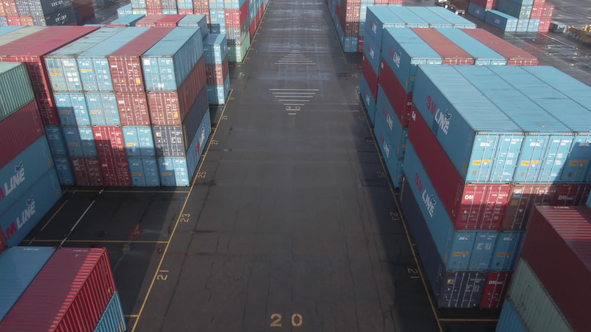 Aerials of Cargo Crates on Ship FILMPAC