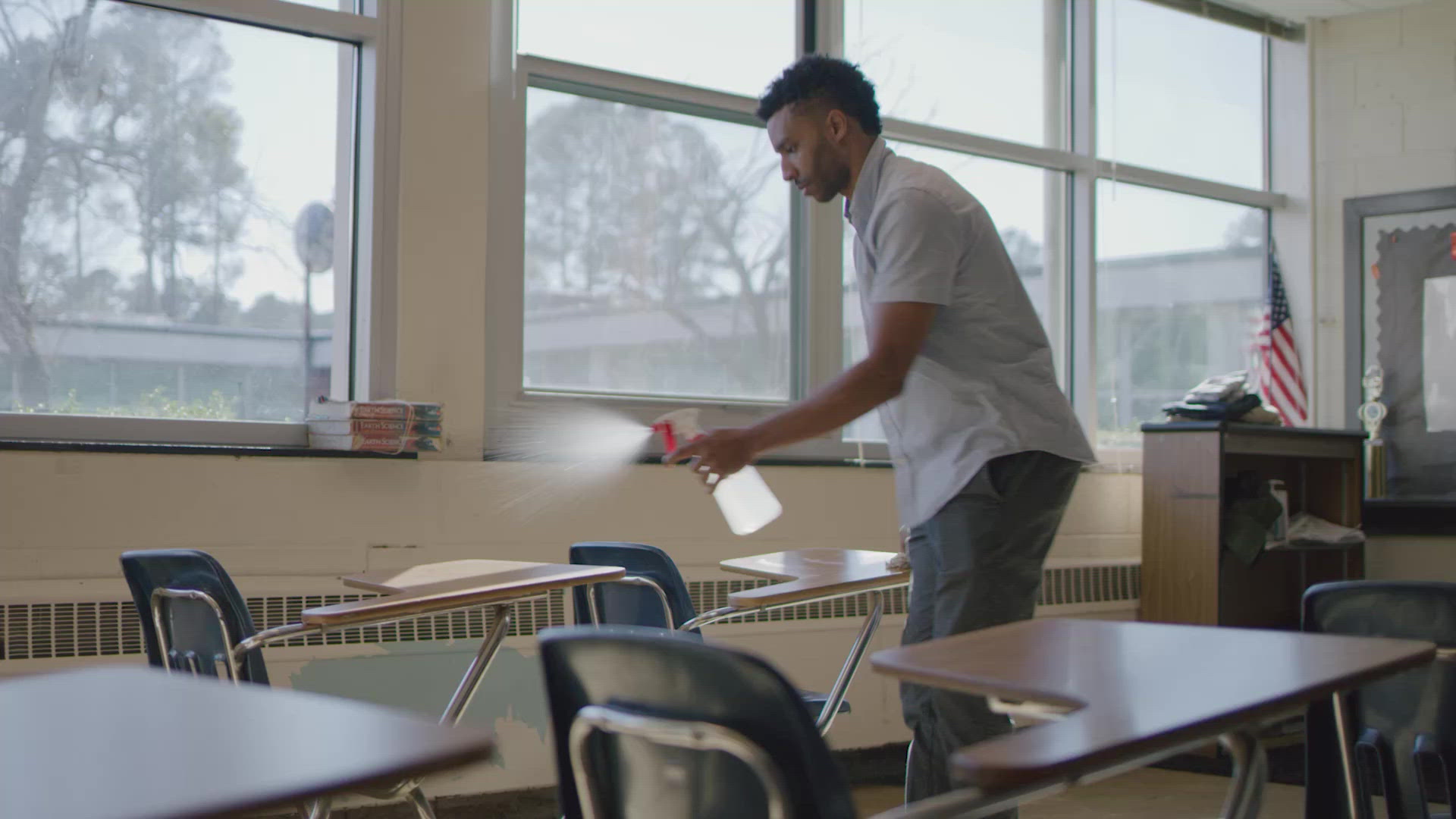 Teacher Disinfecting Classroom FILMPAC